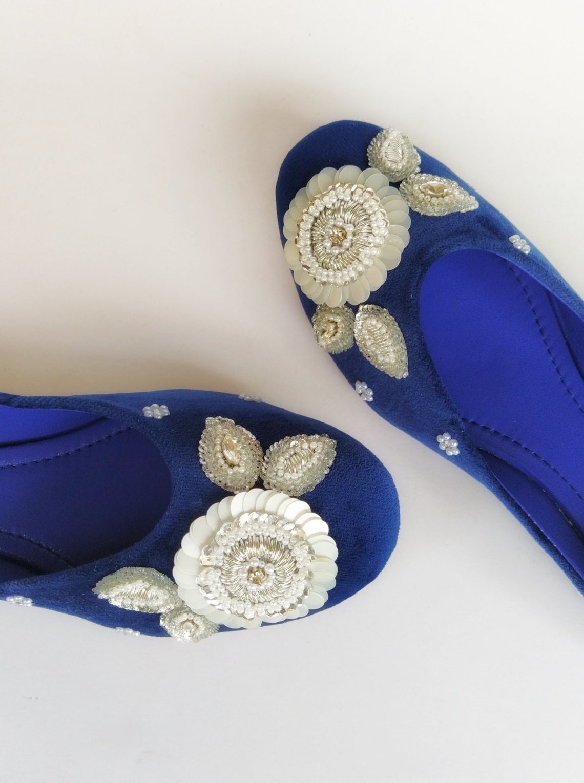 Navy Blue Velvet Shoes/velvet Shoes/silver Pearl Embroidered Etsy