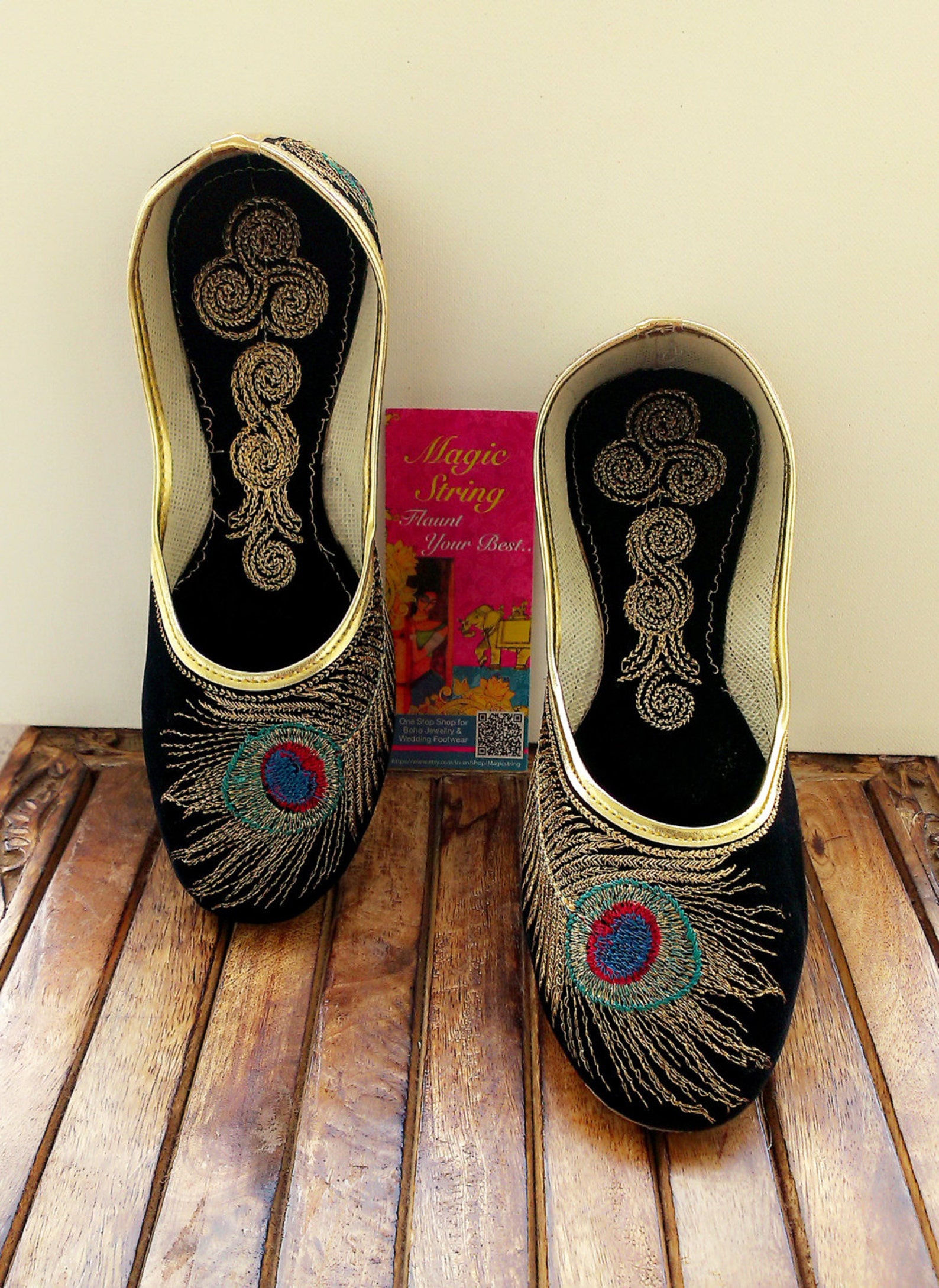 50% off us size 5/black shoes/velvet shoes/gold shoe/black ballet flats/women shoes/ handmade shoes//royal styled jooties