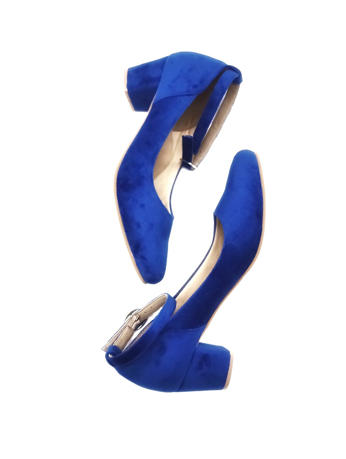 ROYAL Blue Velvet BLOCK HEELS Ankle Strap Bridal Shoewedding - Etsy