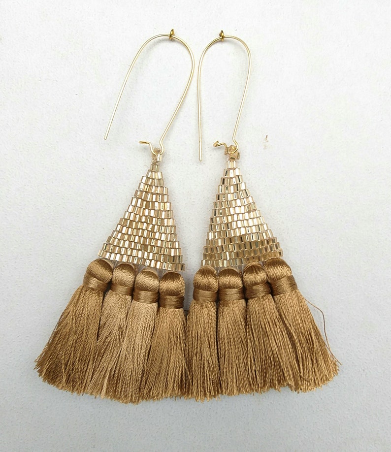 Champagne Tassel Earring Champagne Beaded Earrings Brown Etsy