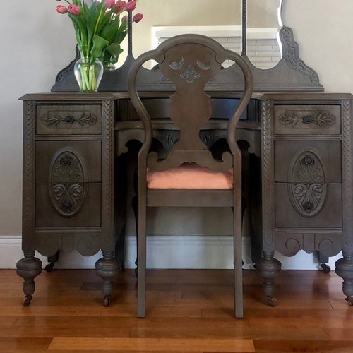 SAMPLE PIECE ONLY Black Antique Makeup Vanity With Mirror Etsy