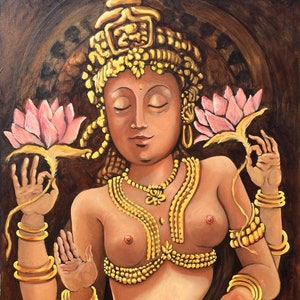 Déesse Tara Peinture à l’huile originale sur toile