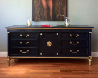 Sample Piece Solid Wood Navy Blue Gold Dipped Dresser Etsy