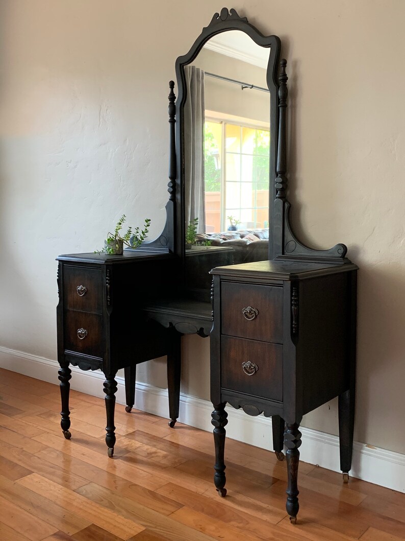 SAMPLE PIECE ONLY Black Antique Makeup Vanity With Mirror Etsy
