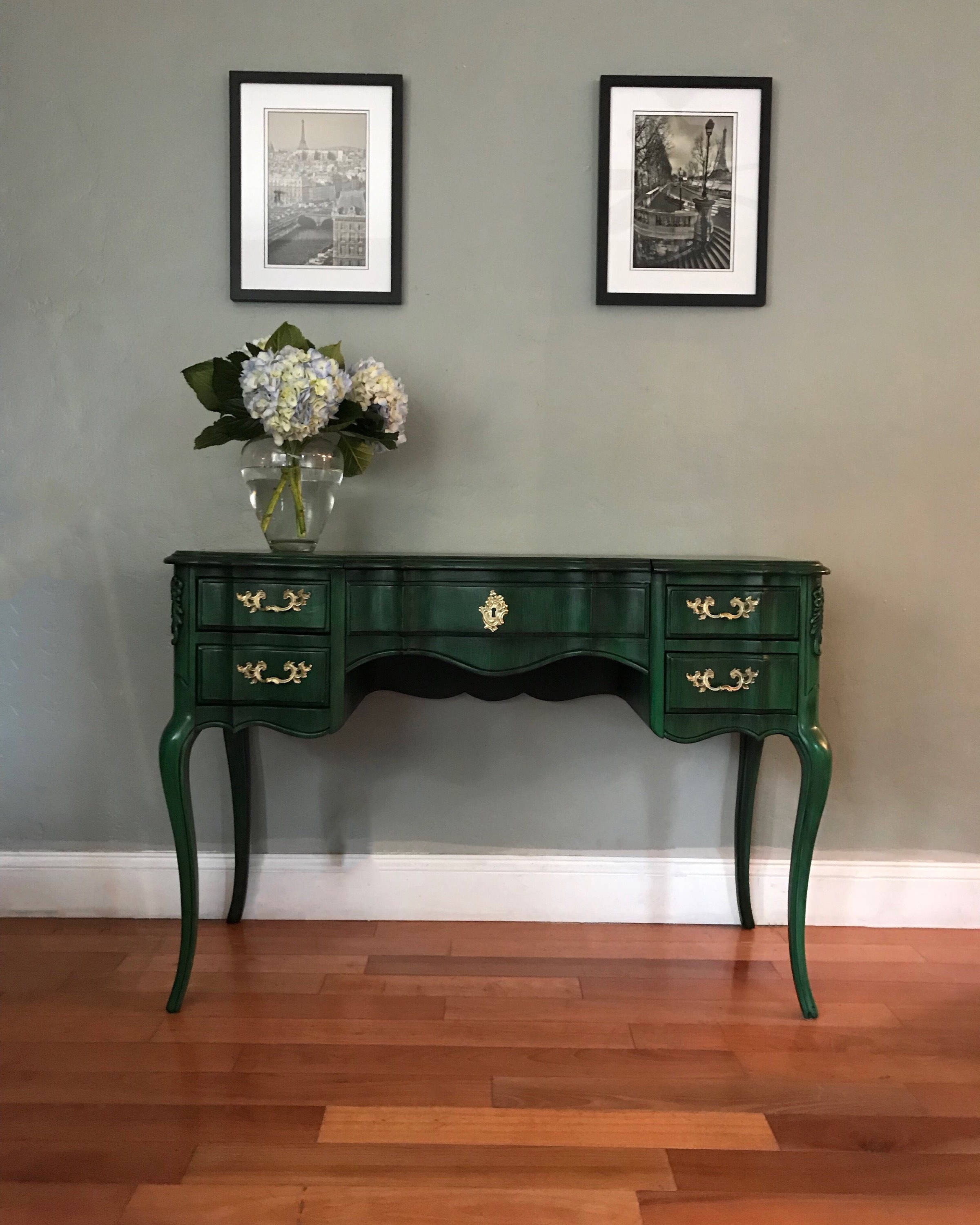SAMPLE LISTING Emerald Vanity Desk with Mirror and Bench Etsy