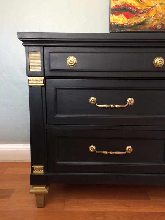 Sample Piece Solid Wood Navy Blue Gold Dipped Dresser Etsy