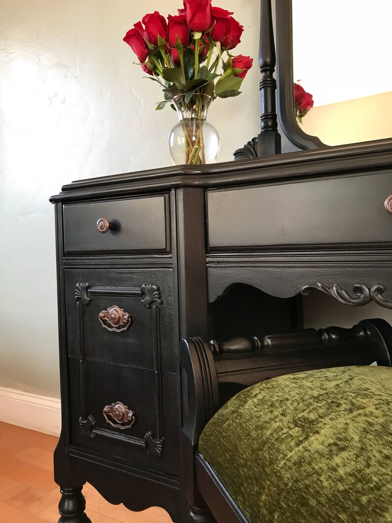 SAMPLE PIECE ONLY Black Antique Makeup Vanity With Mirror Etsy