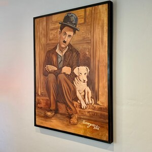 Chaplin and the Dog Original Acrylic Painting on Canvas image 3