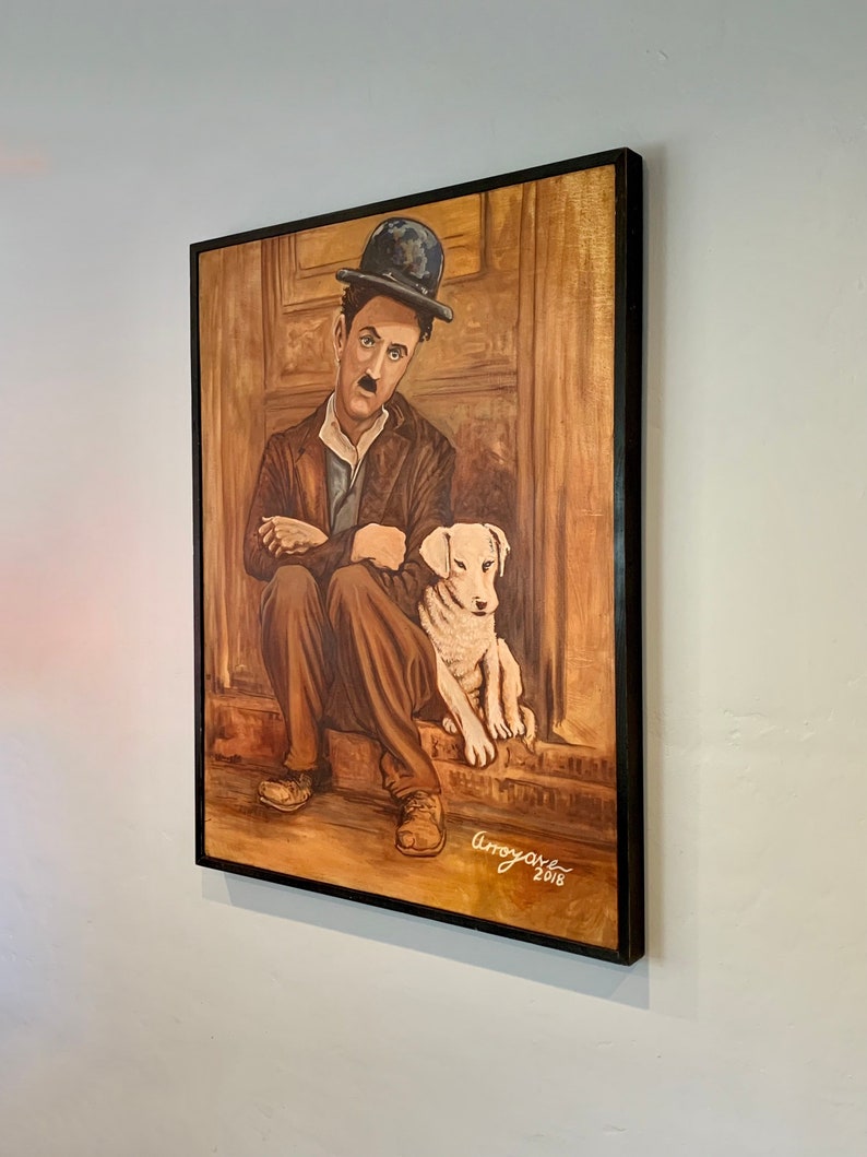 Chaplin and the Dog Original Acrylic Painting on Canvas image 3