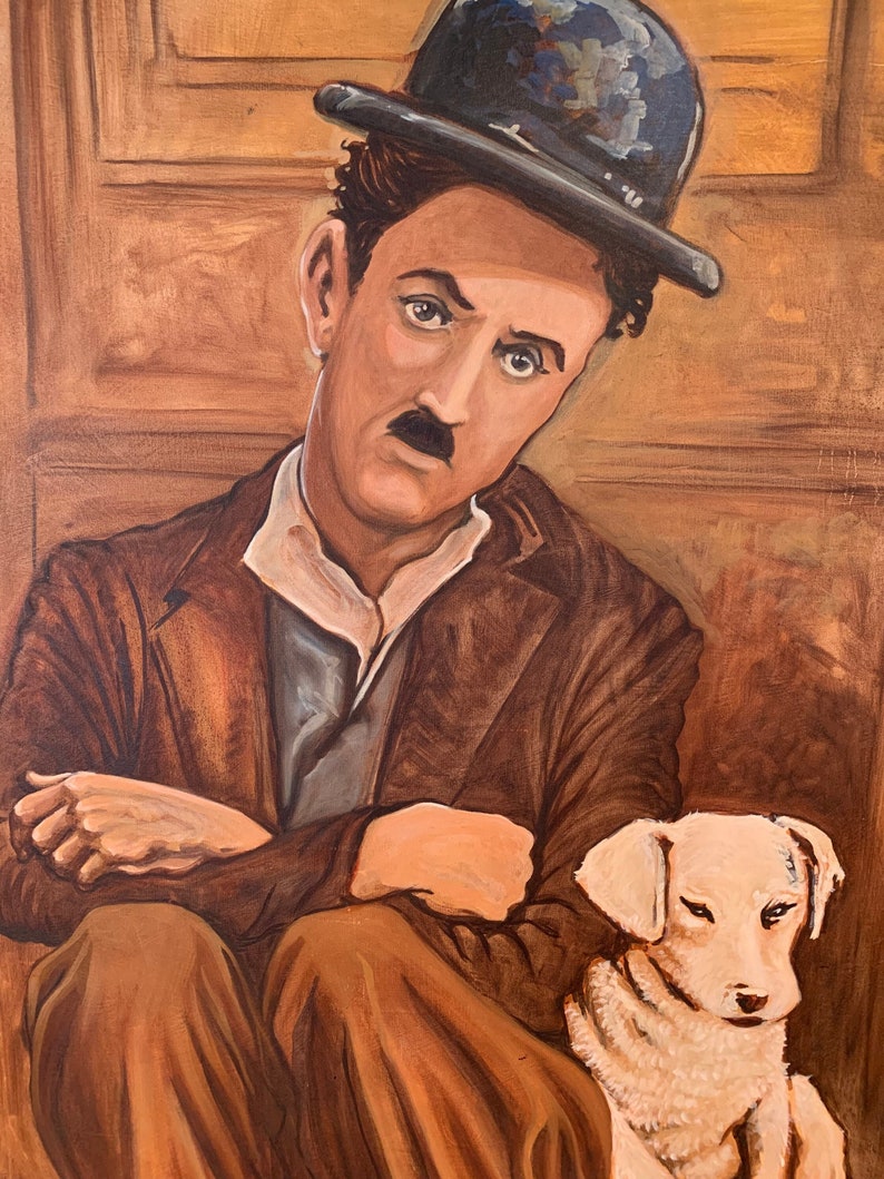 Chaplin and the Dog Original Acrylic Painting on Canvas image 1