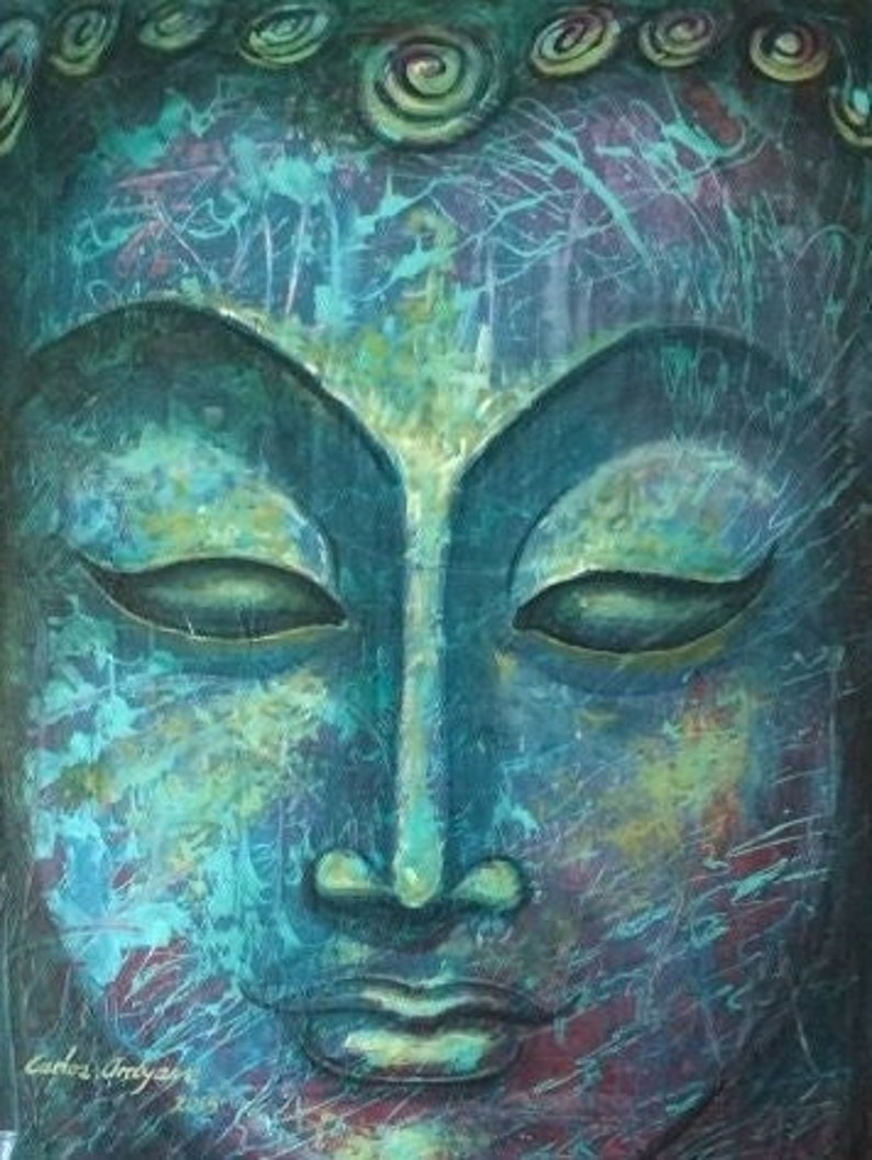 Blue Buddha Acrylic Painting on Canvas image 1