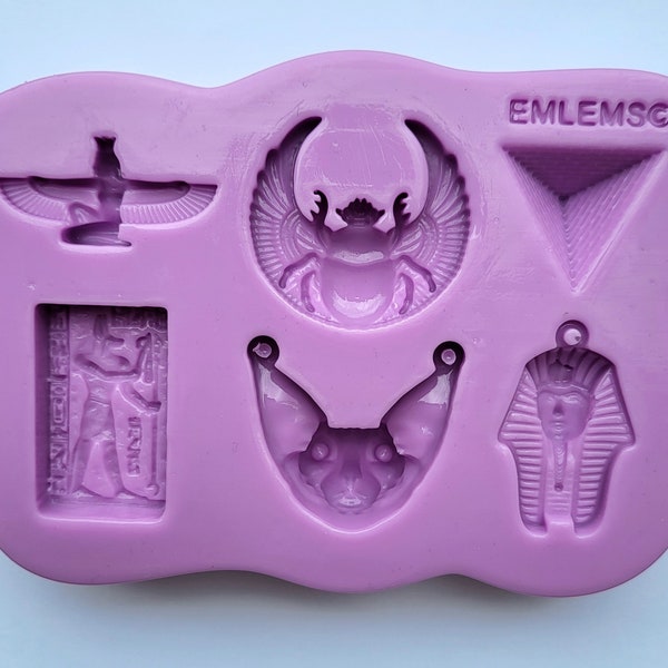 Emlems Silicone Mould Egyptian collection 002 pyramid, sphynx, anubis, scarab, isis, tutan, tomb for resin, crafting, pendants and more