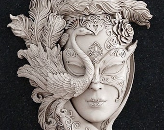 Emlems Stunning Medium Mask Silicone Mould Peacock Masquerade for candle wax, soap, resin, chocolate, concrete, plaster and so much more