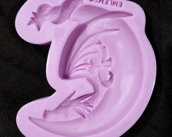 Emlems Large Dragon moon Silicone Mould for resin, clay, metal and food safe for cake toppers, fondant, chocolate etc