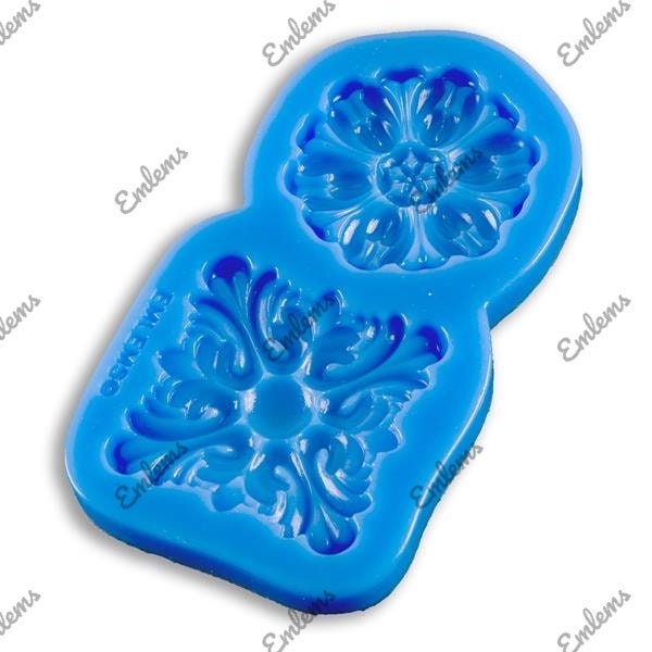 Emlems Nouveau baroque, rosettes florales 001 Moule en silicone alimentaire pour résine, décorations de gâteaux, argile, fondant, chocolat, etc.