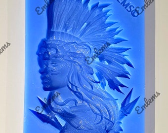 Emlems New Native American Indian Girl Silicone Mould for resin, chocolate, wax, clay, toppers, fondant, concrete, mixed media crafts etc
