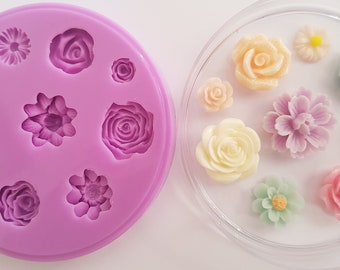 Emlems Molde de silicona con margaritas y rosas decorativas florales adornadas, apto para uso alimentario, para decoración de tartas, resina, arcilla, fondant, jesmonita y más