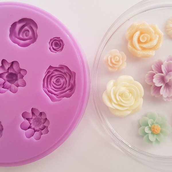 Emlems Ornate floral decorative daisies roses Silicone Mould food safe for cake toppers, resin, clay, fondant, jesmonite and more