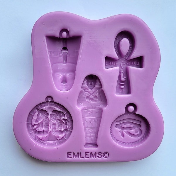 Emlems Silicone Mould Egyptian collection 001 anubis, nefertiti, eye of horus, tutan, tomb, ankh for resin, crafting, pendants and more