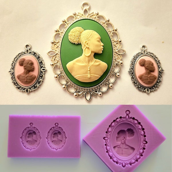 Emlems Nigerian African Afro Cameo set Silicone Mould for Resin, earrings, pendant, cake toppers, fondant, chocolate, clay, and so much more