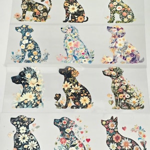 Emlems Floral Dogs UV DTF Transfers. Unique and Embossed