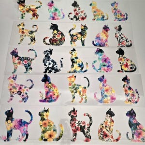 Transferencias UV DTF de gatos florales de Emlems. Únicas y con relieve x 25