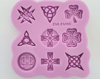 Emlems set of celtic, wicca, triquetra, clover etc Silicone Mould for pendants, brooches, resin, metal clay, chocolate, cake toppers & more