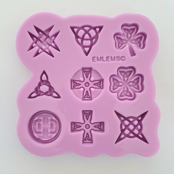 Ensemble Emlems de celtique, wicca, triquetra, trèfle, etc. Moule en silicone pour pendentifs, broches, résine, argile métallique, chocolat, toppers de gâteaux et plus