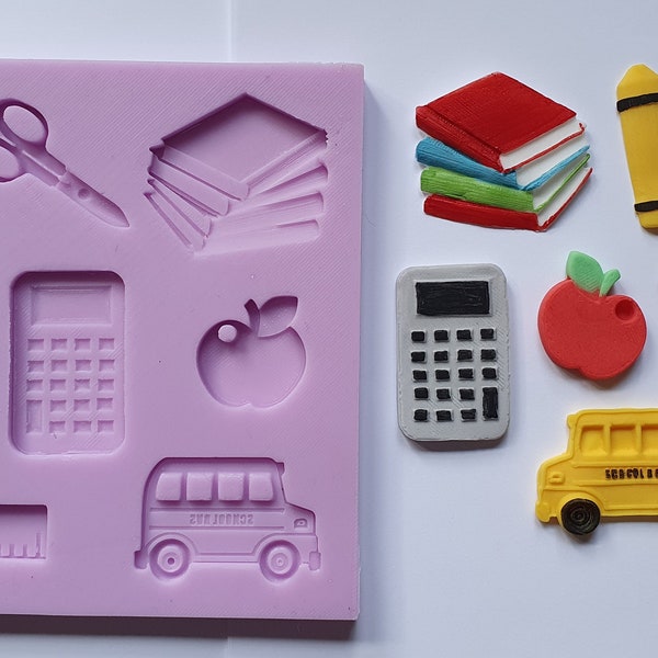 Emlems Grote Schoolset, Onderwijs, Leraar Voedselveilige siliconen mal voor taarttoppers, hars, fondant, klei enz