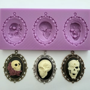 Ensemble trio de camées de crâne Moule en silicone, pour résine, toppers de gâteaux, argile, pendentifs et plus encore
