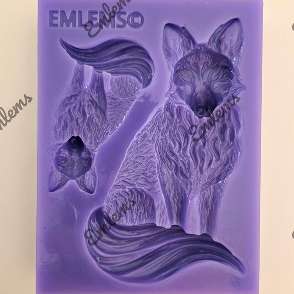 Emlems New Wildlife Foxes duo Silicone Mold pour résine, cire, savon, chocolat, cake toppers, fondant, béton, plâtre, artisanat mixte