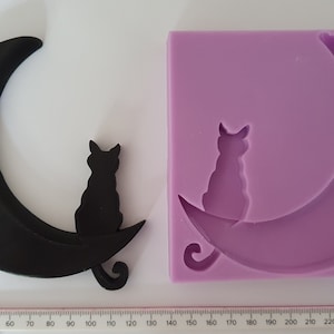 Large Cat Moon 001 Silicone Mould food safe for cake toppers, Resin, fondant, chocolate, wax and more
