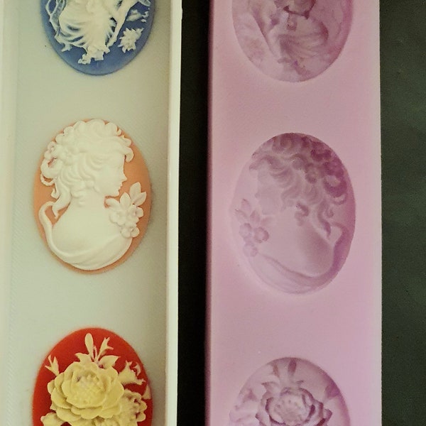 Emlems Cameo Trio Silicone Mould for resin, clay, plaster, wax, cake toppers, fondant, chocolate and more