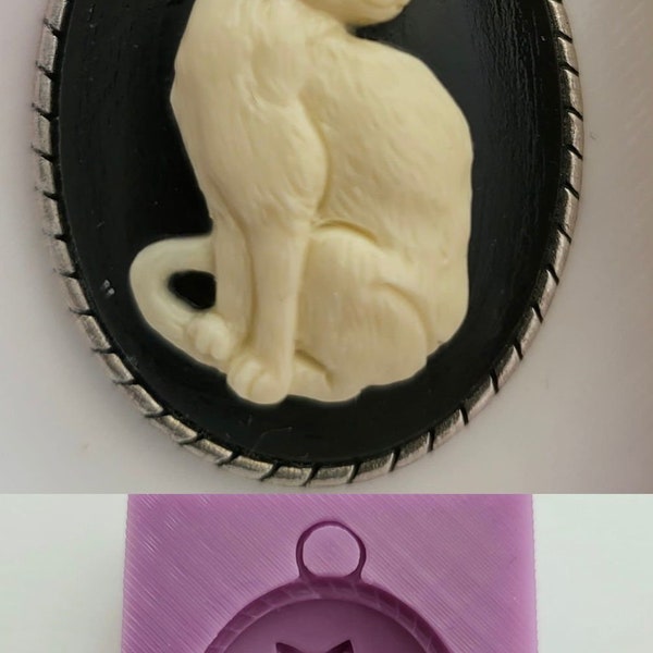 Emlems Cat cameo Silicone Mould pendant for Resin, cake toppers, fondant, chocolate, soap, clay, wax and so much more