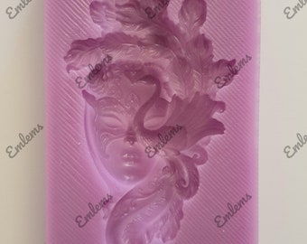 Emlems Petit paon mascarade Masque Silicone Moule taille broche pour résine, cire de bougie, savon, résine, etc.