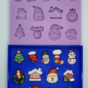 Christmas set 001 Silicone Mould for cake toppers, fondant, resin, clay etc