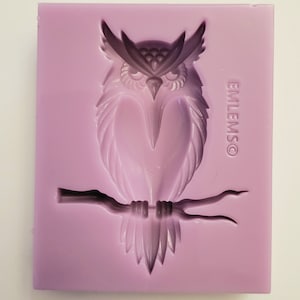 Emlems Owl on a branch Silicone Mould for resin, fondant, chocolate and so much more