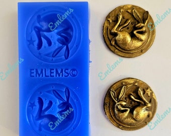 Emlems New Mini Hares and stars moon earrings Silicone Mould for cake toppers, resin, plaster, clay, wax, metal clay so much more