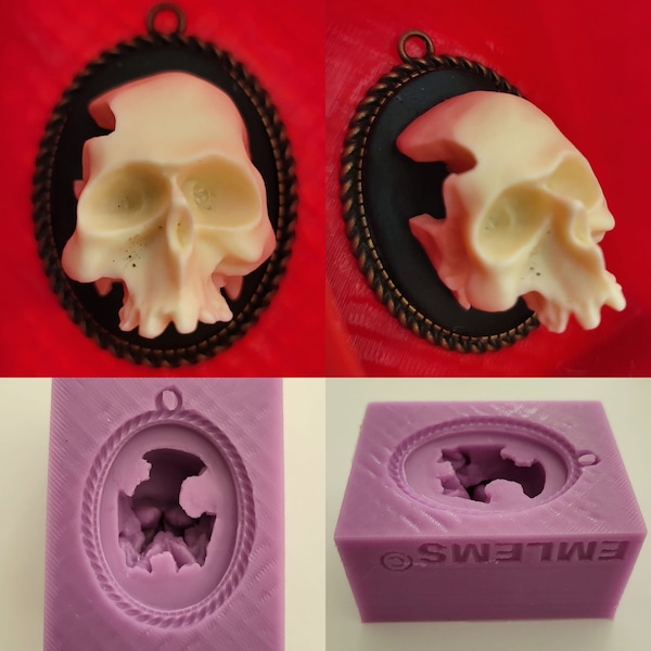 Moule en silicone Emlems Skull camée pour résine, décorations de gâteaux, fondant, chocolat, savon, argile, cire et bien plus encore