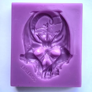Emlems New small Dragon on skull face Silicone Mould with for resin, chocolate, soap, clay and much more