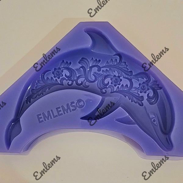 Emlems New Ornate Dolphin Silicone Mould food safe for cake toppers, resin, clay, plaster, wax, fondant and more