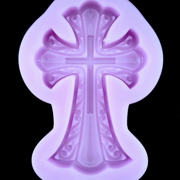 Emlems Ornate Christian Cross Silicone Mould for cake toppers, fondant etc