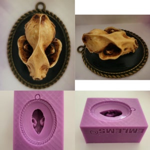 Emlems Bat Skull cameo Silicone Mould pendant for Resin, cake toppers, fondant, chocolate, soap, clay, wax and so much more