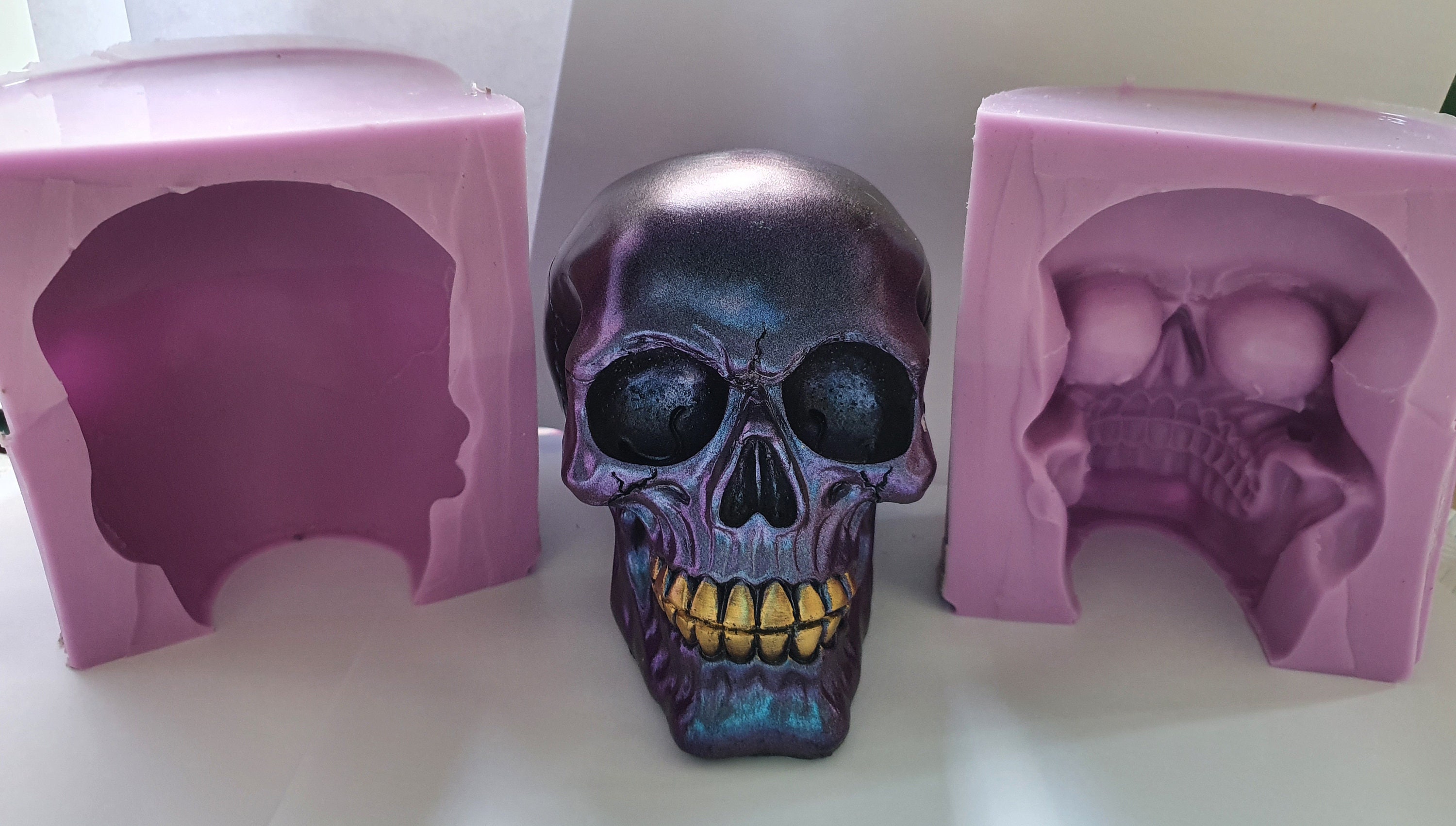 Skull mold with wolf , silicone mold for candles, resin, soa