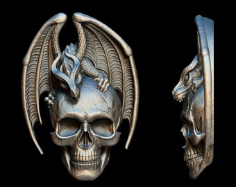 Emlems Silicone Mould Small Dragon on skull food safe for cake toppers, resin, wax, fondant, chocolate etc