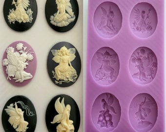 Emlems Blumen Elfen Cameo Set Silikonform für Resin, Cake Topper, Fondant, Schokolade, Seife, Ton, Wachs und so viel mehr