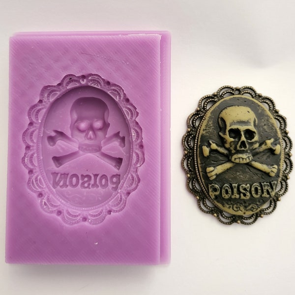 Emlems Skull and Crossbones cameo Silicone Mould pendant for Resin, cake toppers, fondant, chocolate, clay, wax and so much more