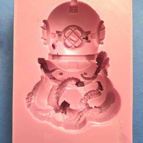 Emlems Octopus grote duikhelm siliconen mal voor hars, klei, was, fondant enz. Sealife, nautisch