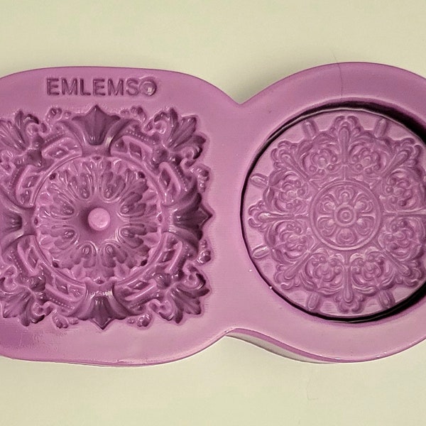 Emlems New Baroque, floral Rosettes 003 Food Safe Silicone Mold pour résine, cake toppers, argile, fondant, chocolat et plus encore