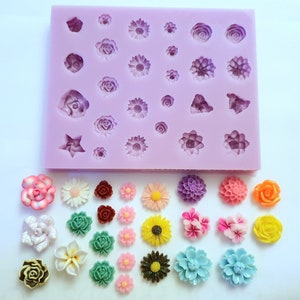 Emlems multi Floral Flowers roses daisies sunflower Silicone Mould for resin, clay, plaster, wax, cake toppers, fondant, chocolate and more